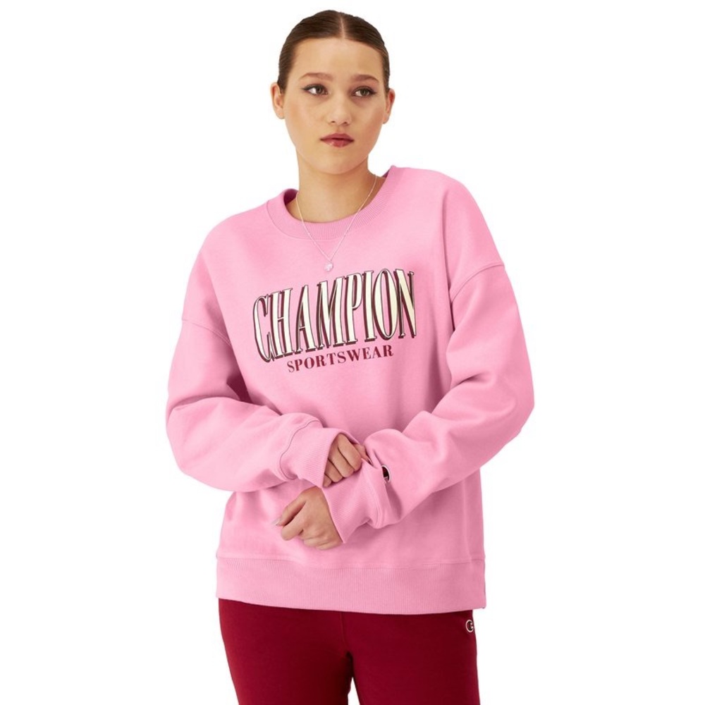 Champion Women's Long-Sleeve Fleece Crewneck Logo Sweatshirt